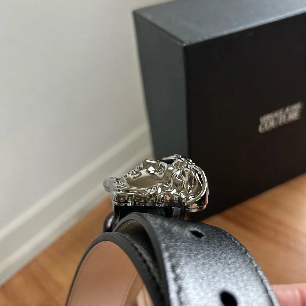 NWT Versace La Medusa Head Gunmetal Leather Belt